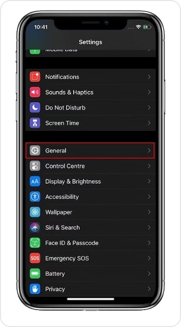 iPhone settings page