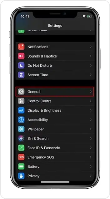 iPhone settings page